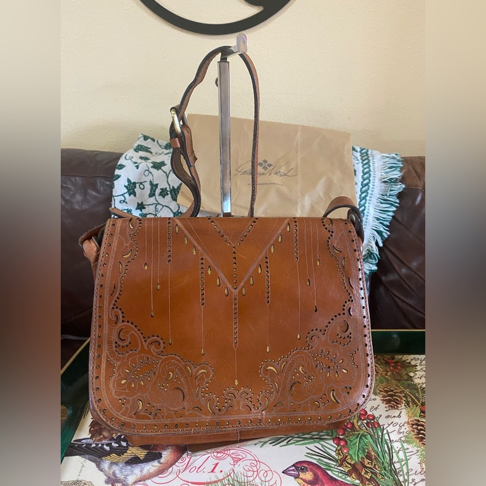 Patricia Nash Vintage Leather Shoulder Bag with cut outs